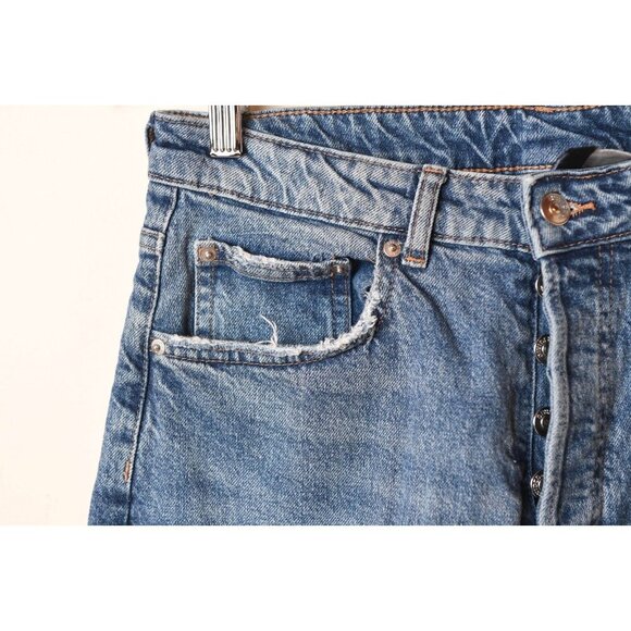 H&M Women’s Size 10 Divided Blue Jeans With Raw Hem and Side Slit Medium Wash - Picture 10 of 12